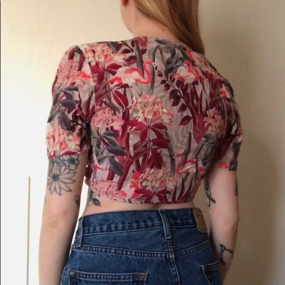 Zara Tropical Flamingo Tie-Up Crop - Picture 3 of 4